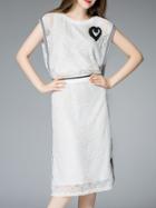 Shein White Elastic-waist Lace Dress