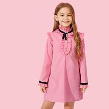 Shein Girls Tie Frilled Neckline Trapeze Dress