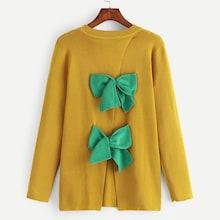 Shein Bow Embellished Slit Back Sweater