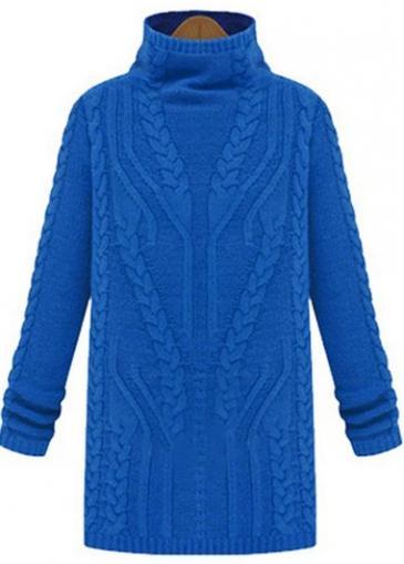 Rosewe Charming Solid Blue Long Sleeve Sweaters With Turtleneck