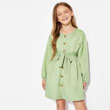 Shein Girls Self Belted Button Up Dress