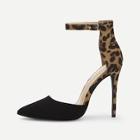 Shein Contrast Leopard Pattern Ankle Strap Stiletto Heels