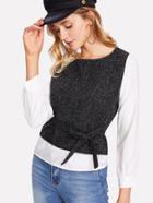 Shein Color Block Tie Waist Blouse