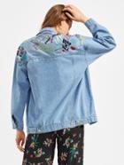 Shein Graffiti Embroidered Back Drop Shoulder Denim Jacket