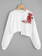 Shein Flower Appliques Hanky Hem Crop Sweatshirt
