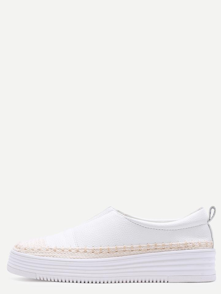 Shein White Woven Detail Slip-on Pu Sneakers
