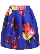 Shein Bloom Print Box Pleat Skirt - Royal Blue