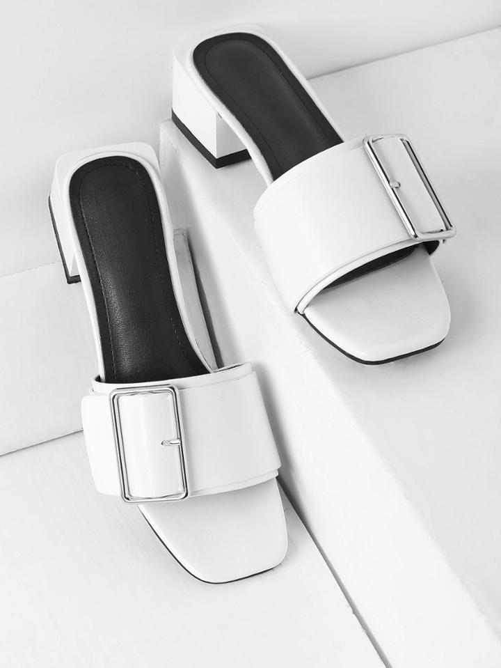 Shein Buckle Detail Block Heeled Mules