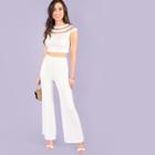 Shein Contrast Mesh Crop Top & Wide Leg Pants Set