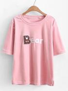 Shein Bear Patch Velvet Tee