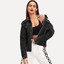 Shein Drop Shoulder Beaded Denim Jacket