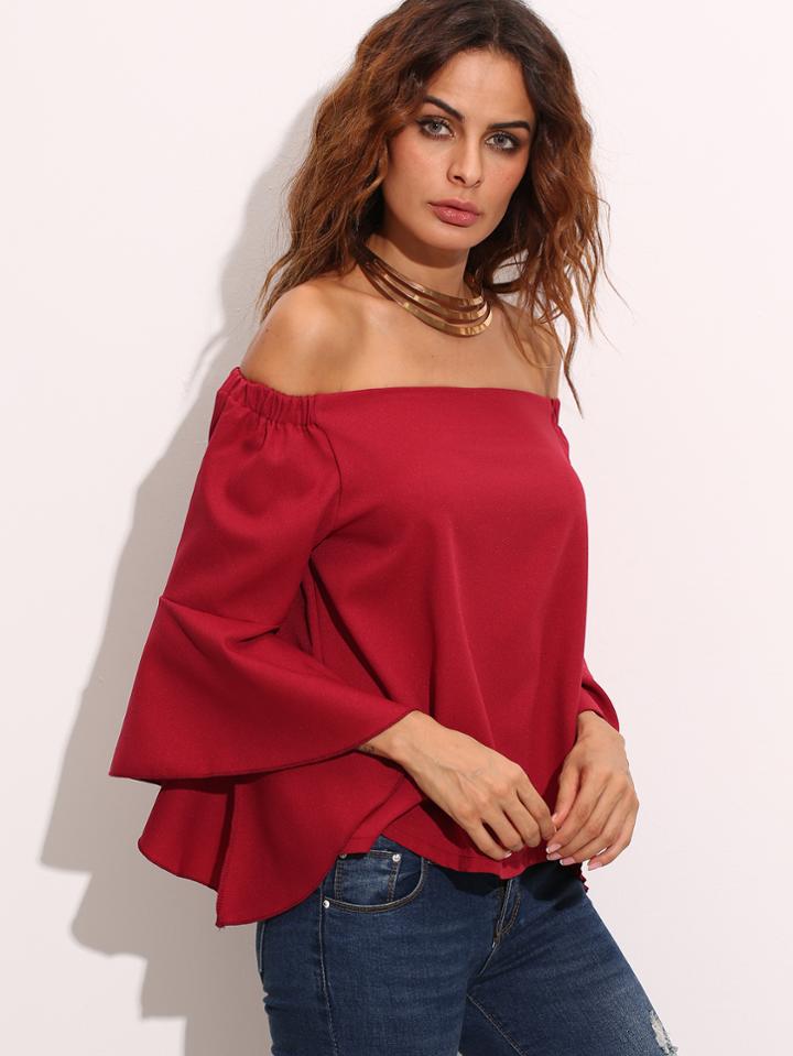 Shein Bardot Fluted Sleeve Blouse