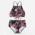 Shein Crisscross Back Tropical Bikini Set