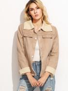 Shein Apricot Faux Shearling Button Up Jacket