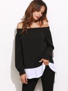 Shein Black Contrast Ruffle Trim Off The Shoulder Top