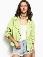Shein Green Drop Shoulder Snap Button Zipped Jacket