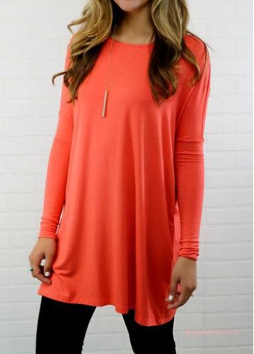 Rosewe Orange Round Neck Long Sleeve T Shirt