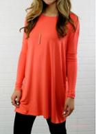 Rosewe Orange Round Neck Long Sleeve T Shirt