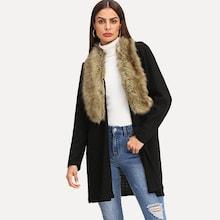 Shein Open Front Faux Fur Neckline Coat