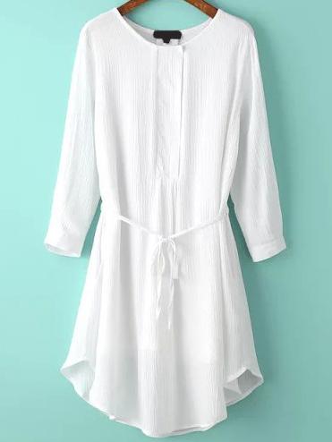 Shein White Round Neck Tie-waist Dress