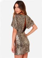 Shein Gold Short Sleeve Split Back Sequined Dress