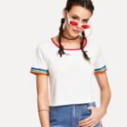 Shein Contrast Rainbow Striped Trim Tee