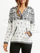Shein Black White Hooded Long Sleeve Snowflake Print Sweater