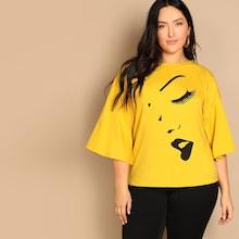 Shein Plus Bell Sleeve Face Print Tee