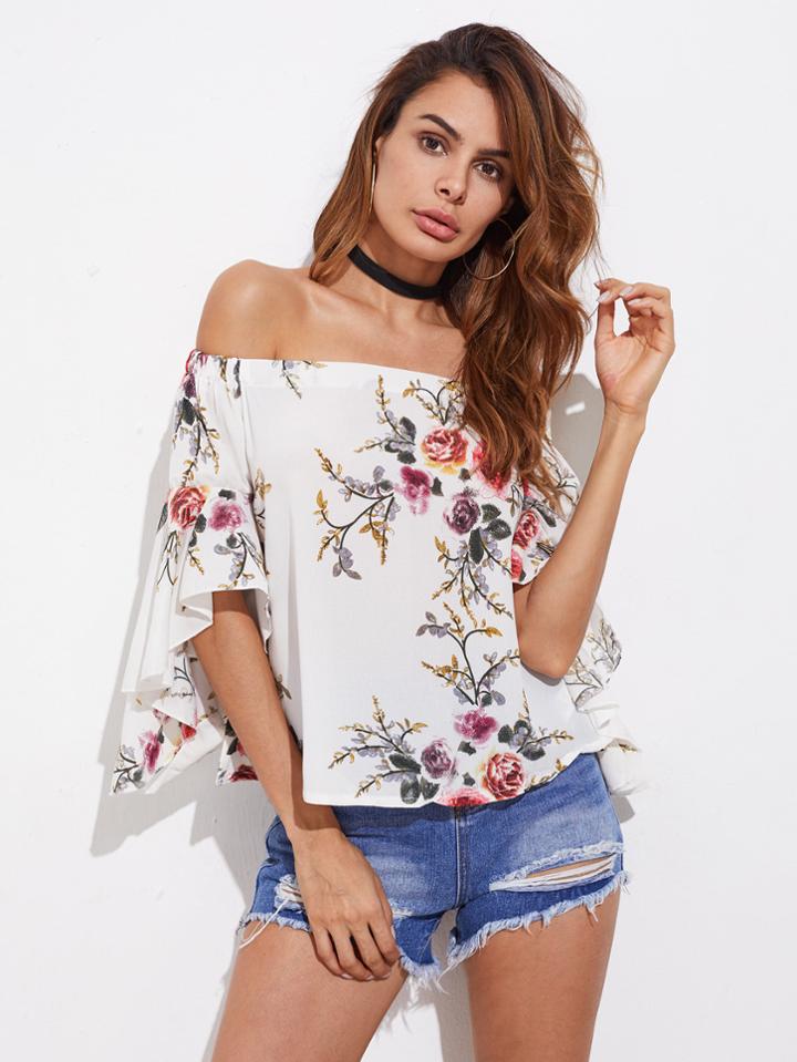 Shein Off Shoulder Floral Print Random Top