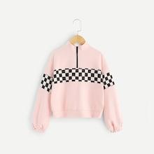 Shein Girls Zip Half Placket Gingham Sweatshirt