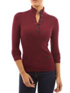 Shein Wine Red Stand Collar With Buttons Pockets Sweater