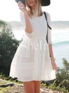 Shein White With Lace Flare Dress