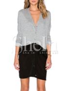 Shein Grey V Neck With Button T-shirt