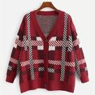 Shein Plus Single-breasted Plaid Knit Coat