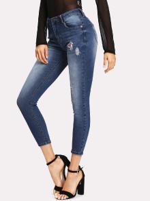 Shein Bleach Wash Ripped Crop Jeans