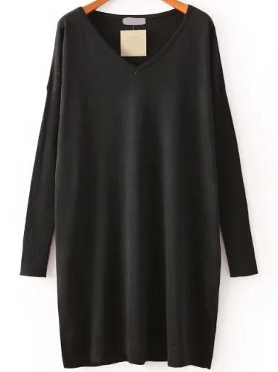 Shein V Neck Knit Black Dress