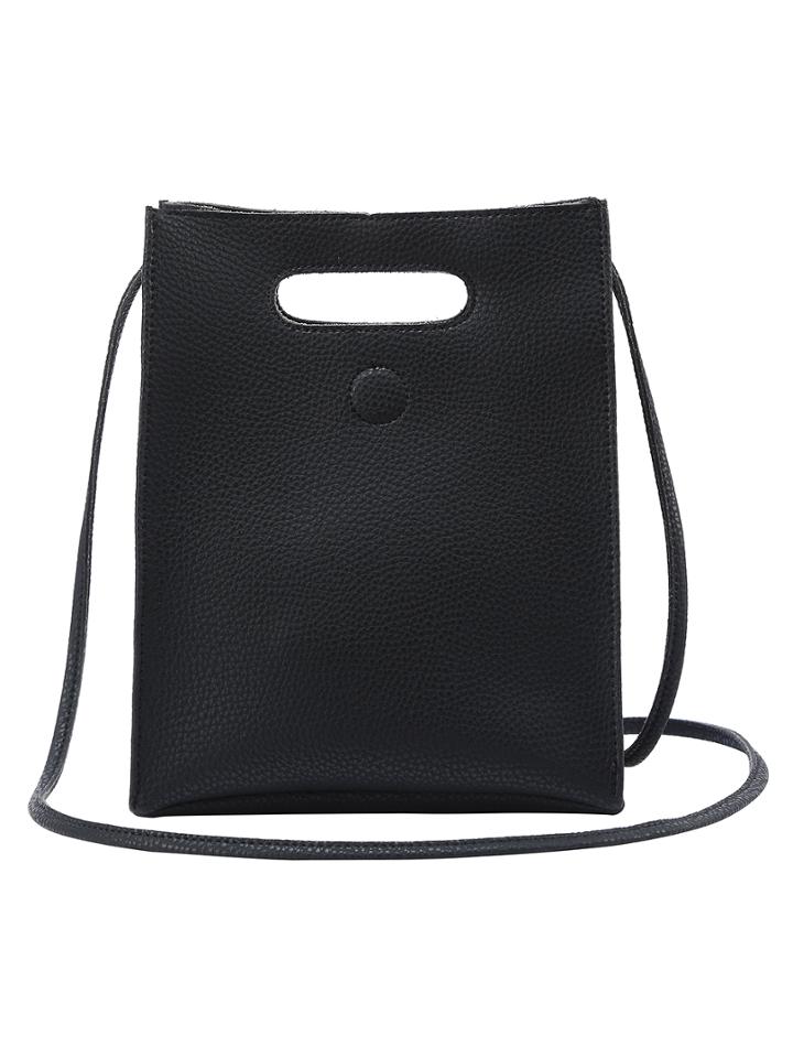 Shein Embossed Faux Leather Cutout Handle Shoulder Bag - Black