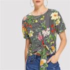 Shein Mixed Print Knot Front Top