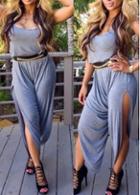 Rosewe Empire Waist Slit Design Spaghetti Strap Jumpsuit