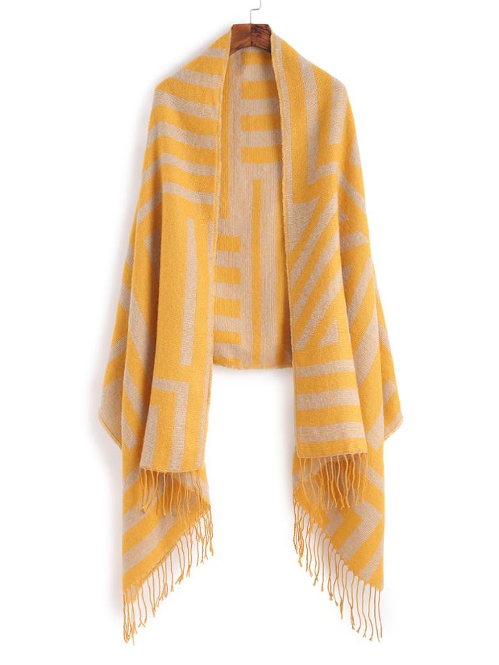 Shein Yellow Stripe Fringe Edge Shawl Scarf