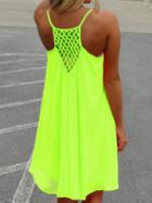 Shein Neon Green Fluorescent Spaghetti Strap Brightly Pretty Fabulous Trendy Hollow Shift Dress