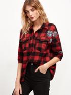 Shein Checkered Dual Pockets Shirt With Badges