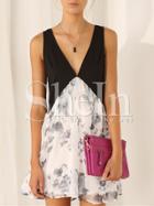 Shein Multicolour Sleeveless V Neck Floral Dress