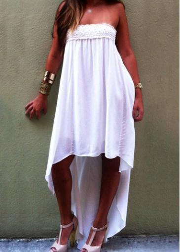 Rosewe Strapless Lace Splicing White Asymmetric Dress