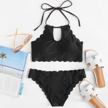 Shein Knot Back Scallop Trim Bikini Set