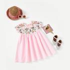 Shein Girls Flower Embroidered Tie Up V Back Smock Dress