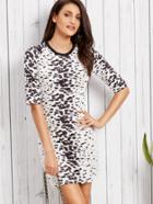 Shein Black And White Leopard Print Half Sleeve Bodycon Dress