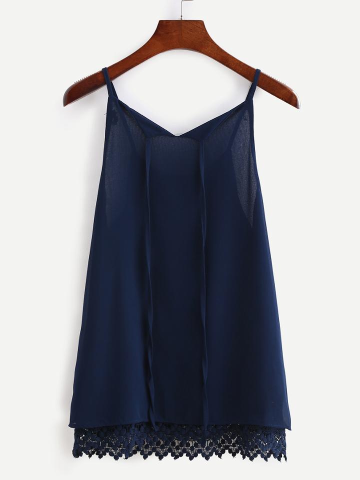 Shein Crochet Hem Lace Up Chiffon Cami Top