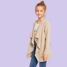 Shein Girls Waterfall Collar Belted Coat
