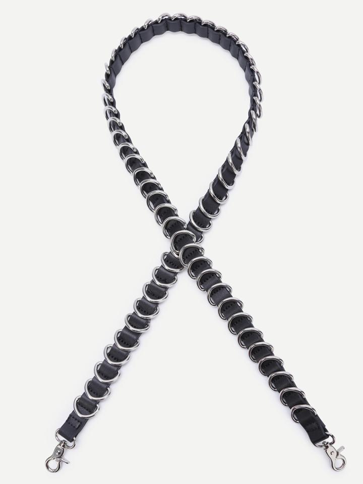 Shein Black Faux Leather Hoop Embellished Skinny Strap